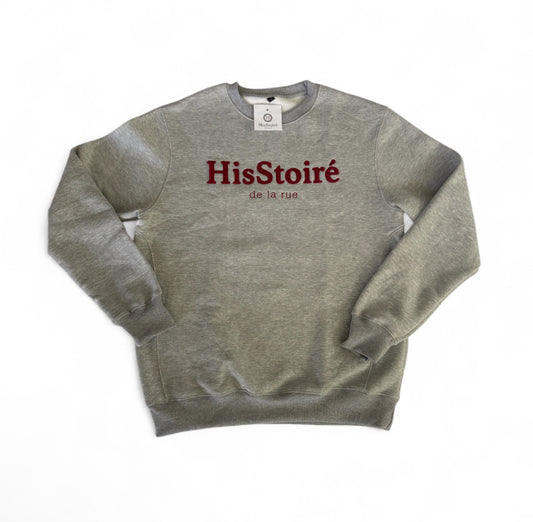 The grey/burgundy classic crewneck
